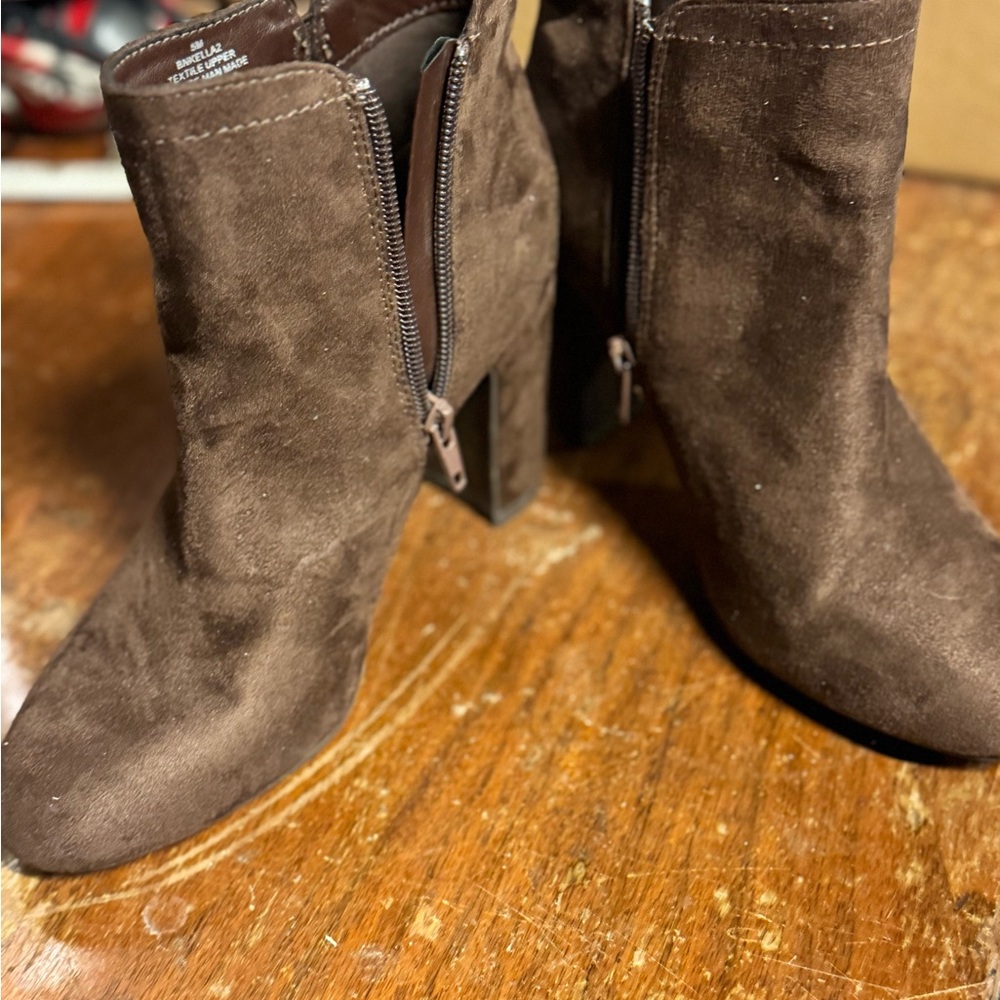 Bandolino Dark Brown Suede Block Heel Ankle Boots